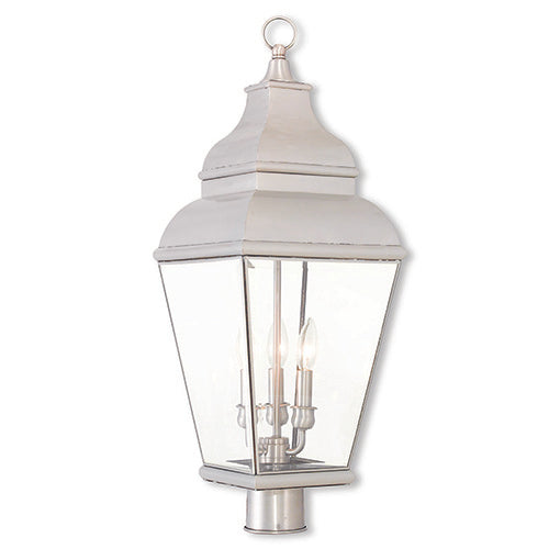 3 Light Brushed Nickel Post Top Lantern Livex