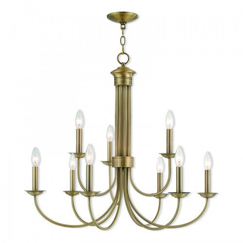 9 Light Antique Brass Chandelier Livex