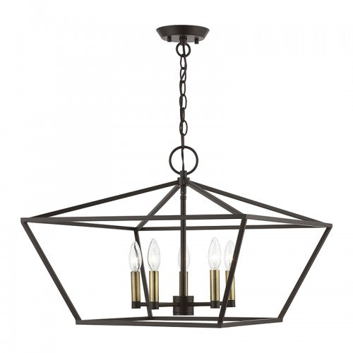5 Light Bronze with Antique Brass Accents Chandelier Livex