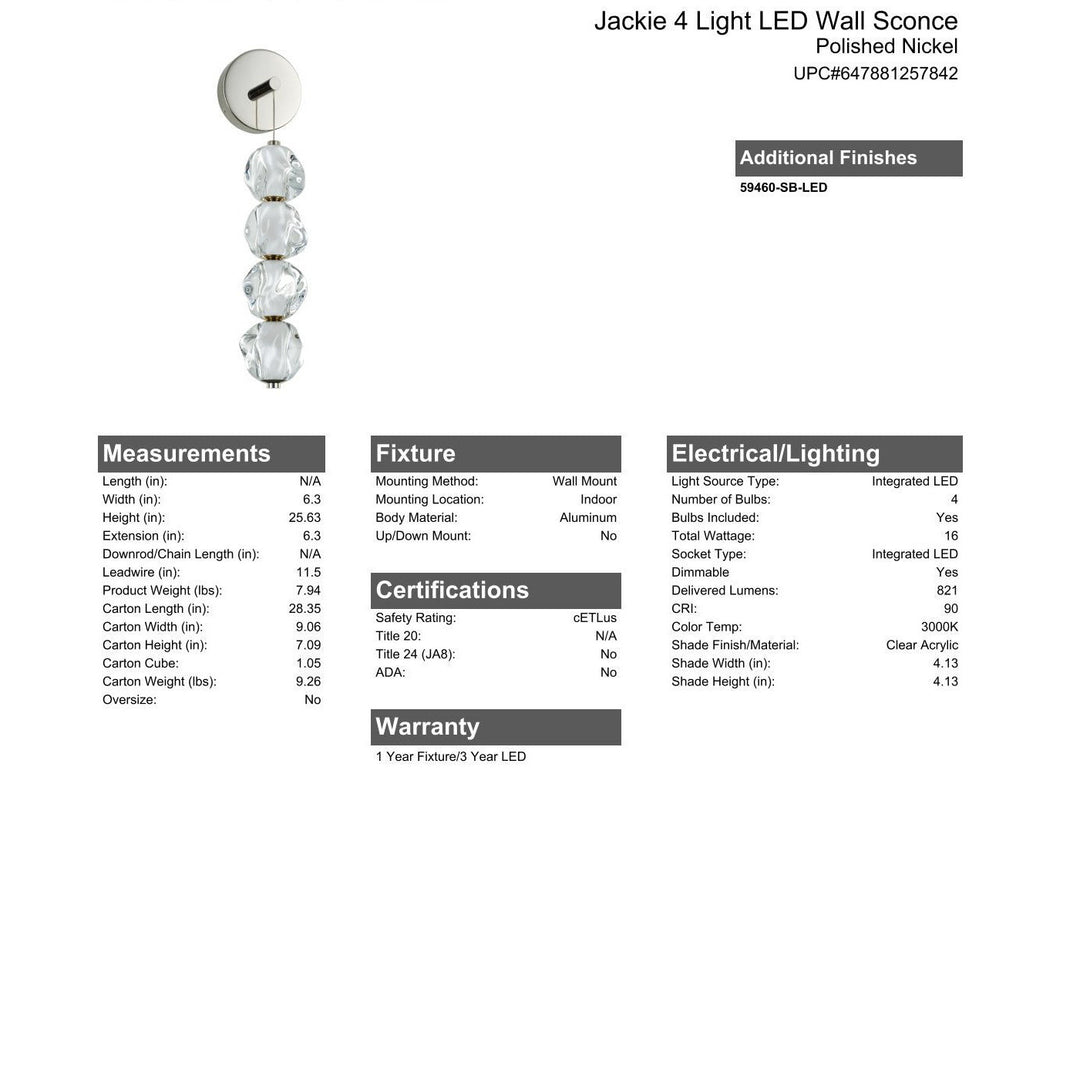 Jackie 4 Light LED Wall Sconce in Polished Nickel CRAFTMADE