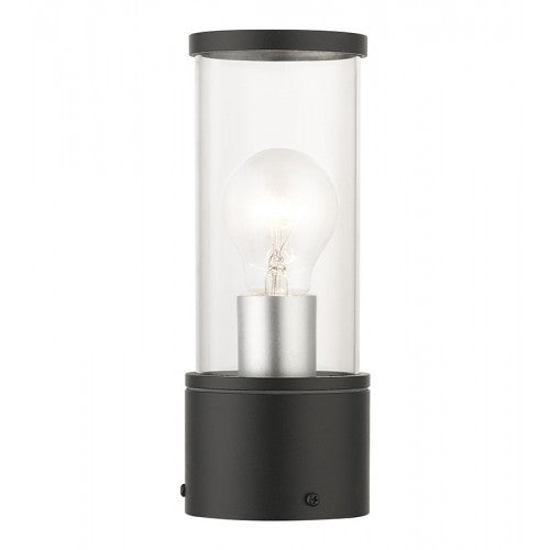 2 Light Textured Black Outdoor Small Post Top Lantern with Antique Silver Finish Accents Livex