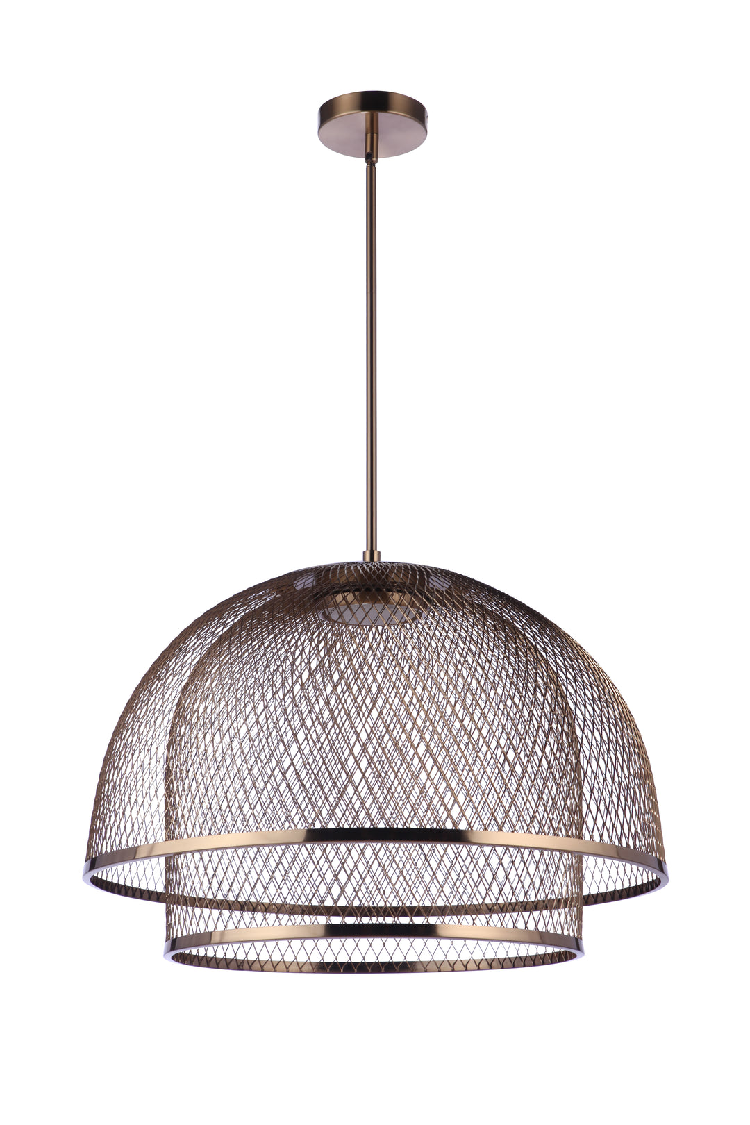 24.25” Diameter Sculptural Statement Metal Mesh Dome 2 Shade Pendant in Satin Brass CRAFTMADE