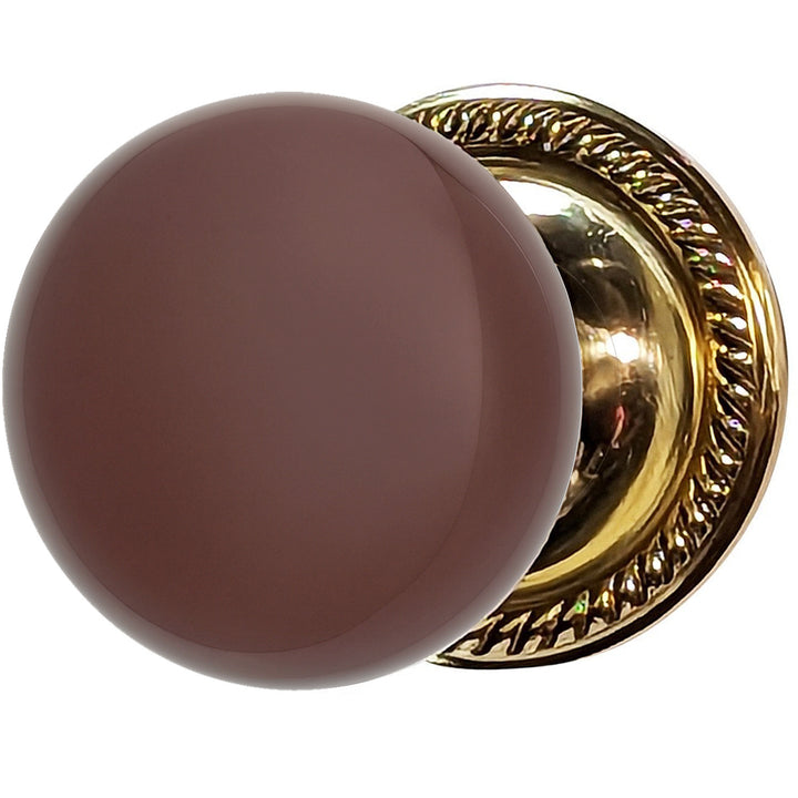 Brown Porcelain Door Knob with Georgian Roped Rosette (Several Finishes Available)