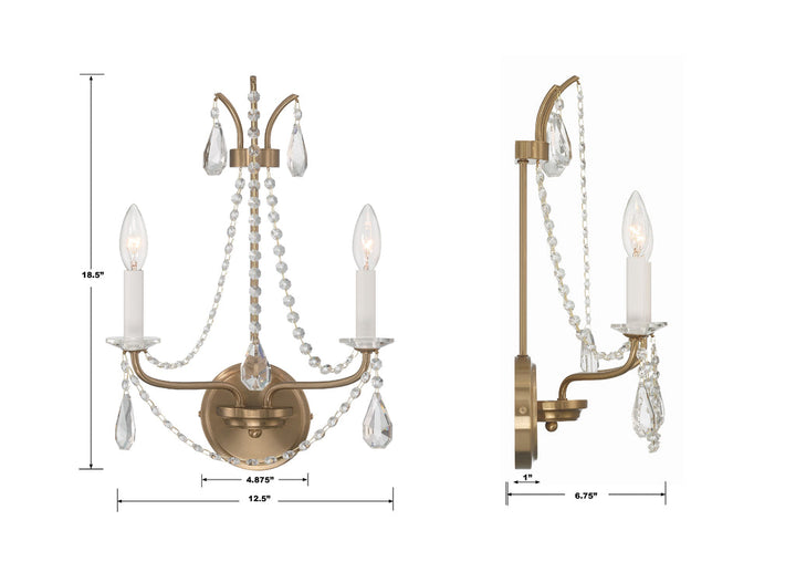 Crystorama Crystorama Karrington 2 Light Aged Brass Sconce