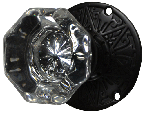 Crystal Octagon Door Knob Set with Solid Brass Eastlake Rosettes (Several Finishes Available) COPPER MOUNTAIN HARDWARE