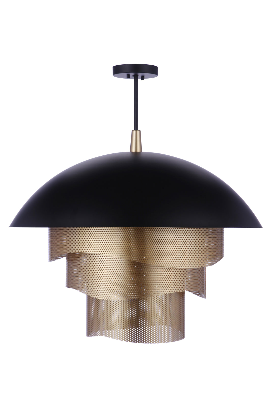 31.25” Diameter Sculptural Statement Dome Pendant with Perforated Metal Shades in Flat Black/Matte Gold CRAFTMADE