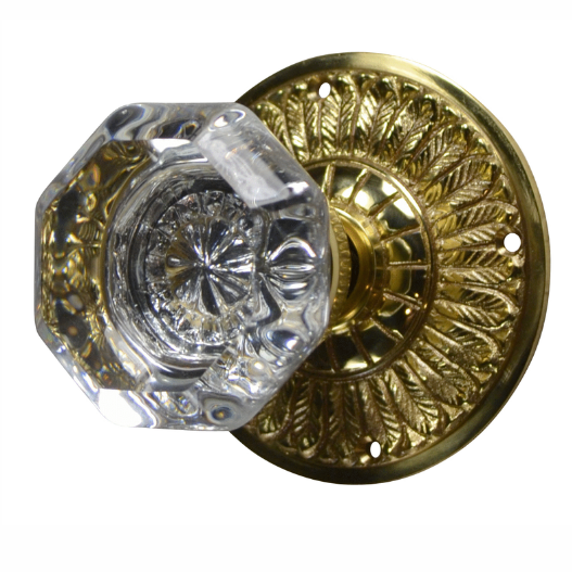 Feather Rosette Door Set with Octagon Crystal Door Knobs (Several Finishes Available) COPPER MOUNTAIN HARDWARE