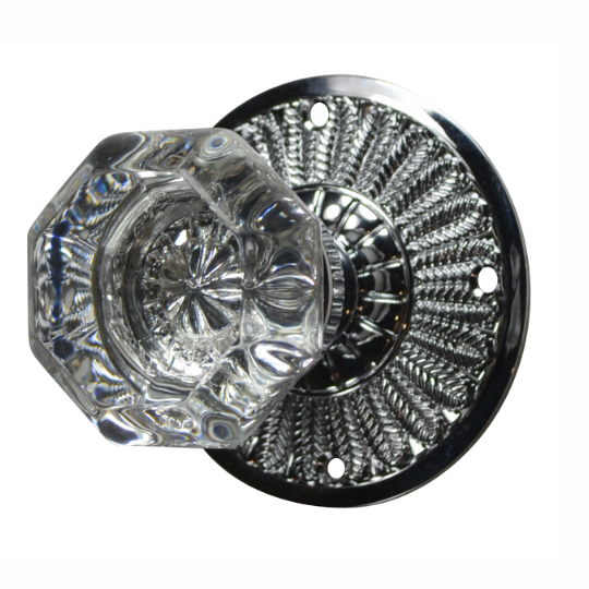 Feather Rosette Door Set with Octagon Crystal Door Knobs (Several Finishes Available) COPPER MOUNTAIN HARDWARE