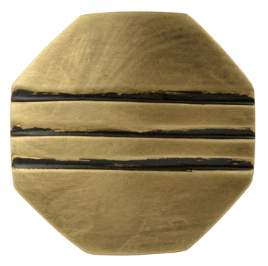 1 1/10 Inch Solid Brass Black Stripe Octagon Knob (Antique Brass Finish)