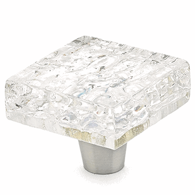 1 1/2 Inch Ice Clear Pearl Square Knob (Stainless Steel Finish)