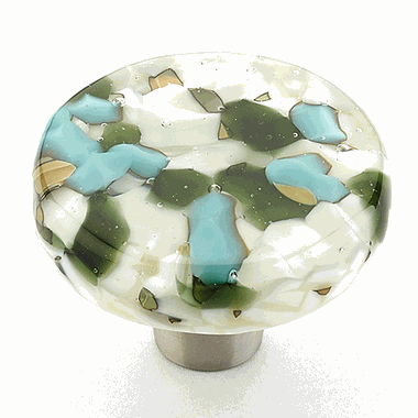 1 1/2 Inch Ice Green & Blue Pebbles Round Knob (Stainless Steel Finish)