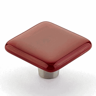 1 1/2 Inch Ice Scarlet Silk Square Knob (Stainless Steel Finish)
