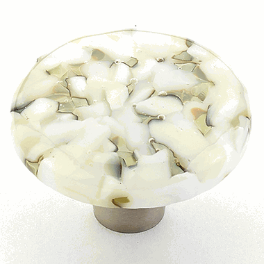 1 1/2 Inch Ice White Lace Pebbles Round Knob (Stainless Steel Finish)