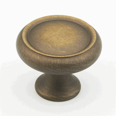 1 1/4 Inch Country Style Round Knob (Antique Light Brass Finish)
