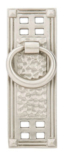 Emtek Arts & Crafts 1 1/4 Inch Solid Brass Hammered Vertical Ring Pull (Brushed Nickel Finish)