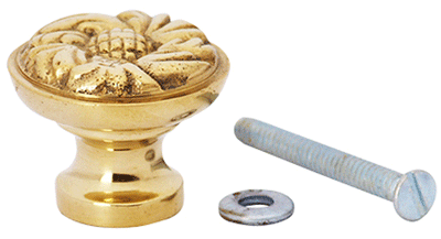1 1/4 Inch Solid Brass Patterned Round Knob (Lacquered Brass Finish)
