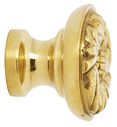 1 1/4 Inch Solid Brass Patterned Round Knob (Lacquered Brass Finish)