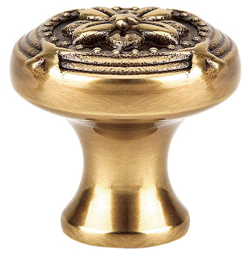 1 1/4 Inch Solid Brass Ribbon & Reed Cabinet Knob (Antique Brass Finish)