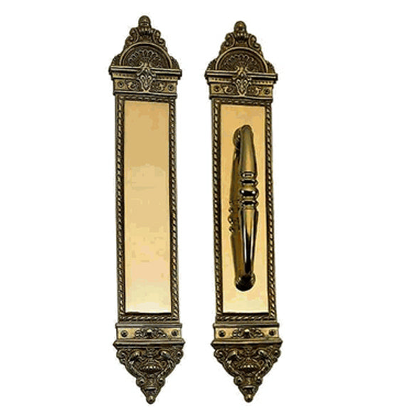 16 1/4 Inch European Style Door Pull & Push Plate Set (Antique Brass Finish)