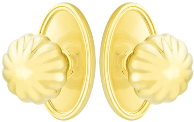 Solid Brass Melon Door Knob Set With Oval Rosette