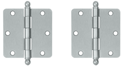 3 1/2 Inch x 3 1/2 Inch Ball Tip Steel Hinge (Brushed Chrome Finish)