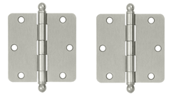 3 1/2 Inch x 3 1/2 Inch Ball Tip Steel Hinge (Brushed Nickel Finish)
