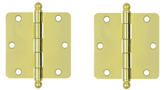 3 1/2 Inch x 3 1/2 Inch Ball Tip Steel Hinge (Polished Brass Finish)
