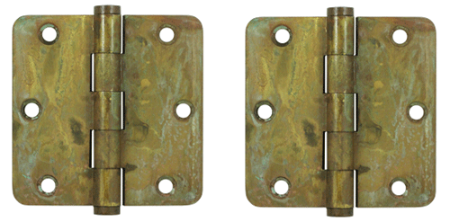 3 1/2 Inch X 3 1/2 Inch Solid Brass Hinge Interchangeable Finials (1/4" Radius Corner, Rust Finish)