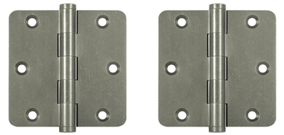 3 1/2 Inch X 3 1/2 Inch Solid Brass Hinge Interchangeable Finials (1/4" Radius Corner, White Bronze Medium Finish)