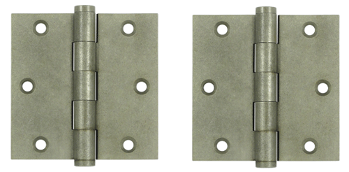 3 1/2 Inch X 3 1/2 Inch Solid Brass Hinge Interchangeable Finials (Square Corner, White Bronze Light Finish)