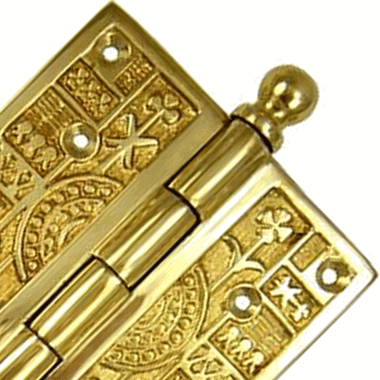 3 1/2 x 3 1/2 Inch Ball Tipped Victorian Solid Brass Hinge (Polished Brass Finish)