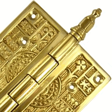 3 1/2 x 3 1/2 Inch Steeple Tipped Victorian Solid Brass Hinge (Polished Brass Finish)