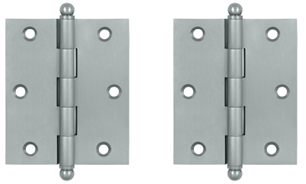3 Inch x 2 1/2 Inch Solid Brass Cabinet Hinges (Brushed Chrome Finish)
