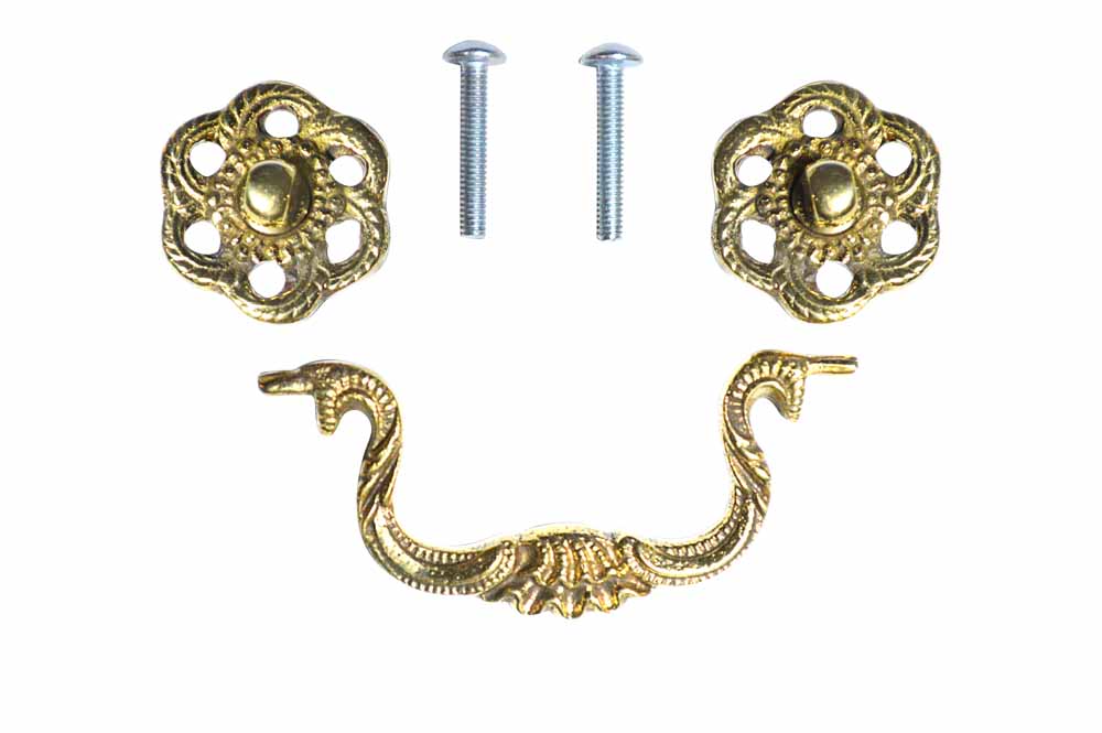 4 1/2 Inch Beaded Victorian Bail Pull with Roped Floral Mount (Polished Brass)