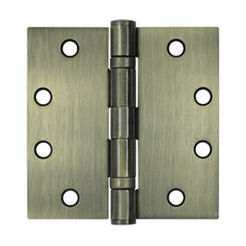 4 1/2 Inch x 4 1/2 Inch Non-Removable Pin Steel Hinge (Square Corner, Antique Brass Finish)