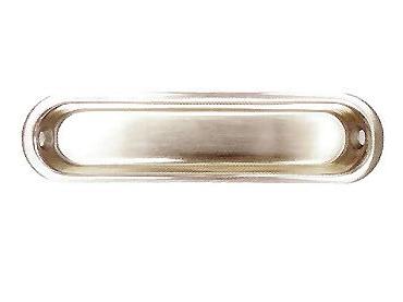 4 Inch Oval Stamped Brass Flush Pull (Brushed Nickel Finish)