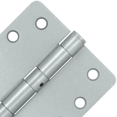 4 Inch x 4 Inch Non-Removable Pin Steel Hinge (1/4 Radius Corner, Brushed Chrome Finish)
