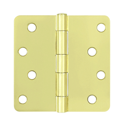 4 Inch x 4 Inch Steel Hinge (1/4 Radius Corner, Polished Brass Finish)
