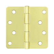 4 Inch x 4 Inch Steel Hinge (1/4 Radius Corner, Polished Brass Finish)