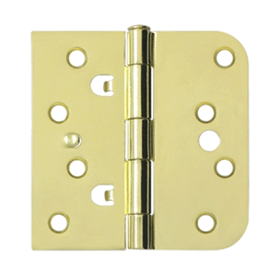 4 Inch x 4 Inch Steel Hinge (5/8 Radius x Square Corner, Polished Brass Finish)
