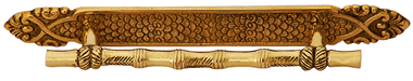 6 Inch Overall (4 1/2 Inch c-c) Japanese Bamboo Pull and Matching Plate (Polished Brass Finish)