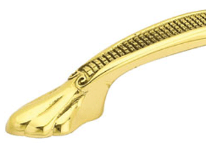 8 1/8 Inch (6 Inch c-c) Solid Brass Footed Pull Polished Brass Finish