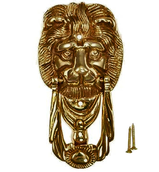 6 1/8 Inch Solid Brass Lion Knocker & Ring (Antique Brass Finish)