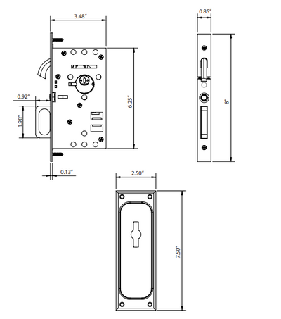 Solid Brass Keyed Pocket Door Mortise Lock (Several Finishes Available)