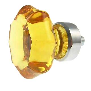 1 3/8 Inch Warm Amber Crystal Octagon Old Town Cabinet Knob (Chrome Base)