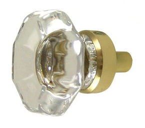 1 Inch Crystal Octagon Old Town Cabinet Knob (Polished Brass Base)