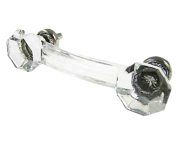 4 Inch Overall (3 Inch c-c) Clear Glass Old Town Octagon Shape Cabinet Pulls (Polished Chrome Base)