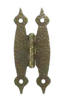 3 1/2 Inch Metal Hinges: Pair of Antique Brass Finish Hammered Metal Hinges - H Type (Flush Finish)
