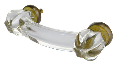 4 Inch Overall (3 Inch c-c) Crystal Clear Glass Bridge Handle (Polished Brass Base)