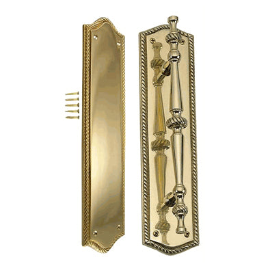 12 Inch Georgian Oval Roped Style Door Pull & Plate Set (Polished Brass Finish)